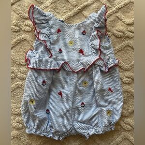 Girls 12M Good Lad Nautical Romper - Seersucker Sleeveless Ruffle Sailor Outfit